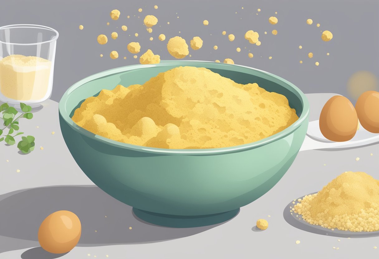 Vegan eggs made of tofu, chickpea flour, and nutritional yeast in a mixing bowl